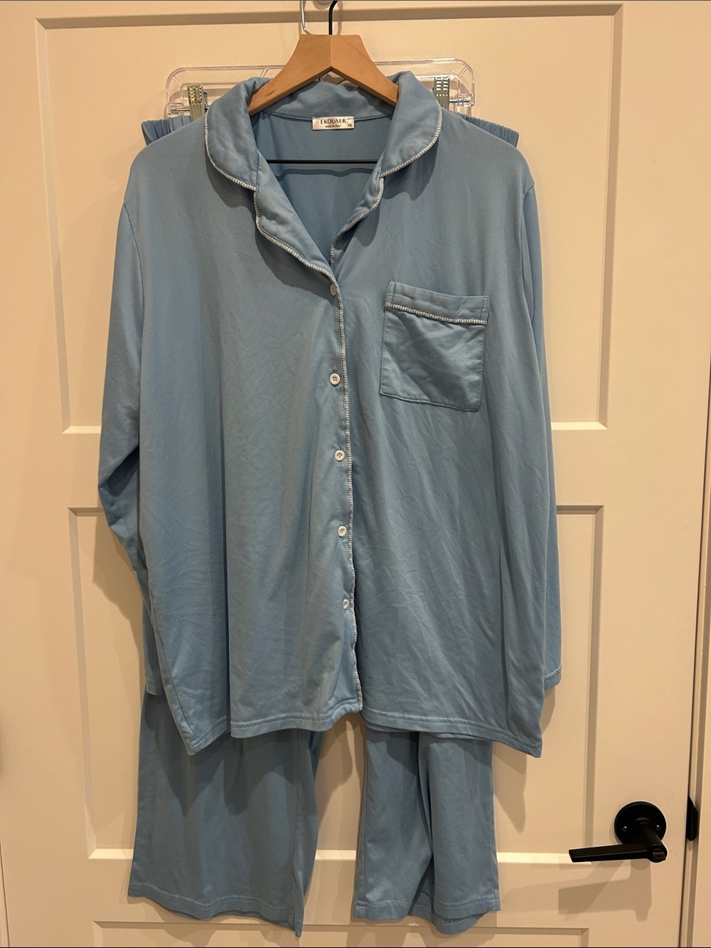 Ekouaer Blue Soft Button Down Pajama Set 2XL